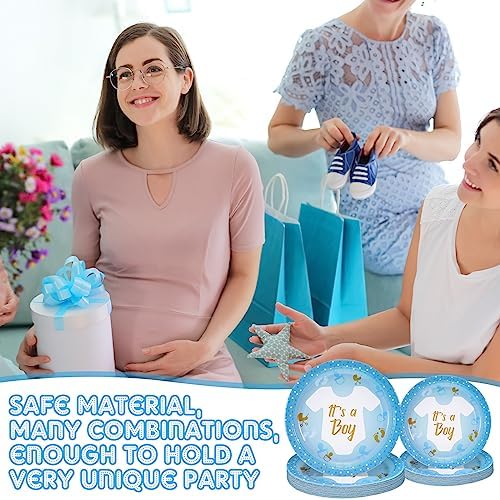 Tanlade 122 Pcs Boy Baby Shower Plates Napkins Forks Set