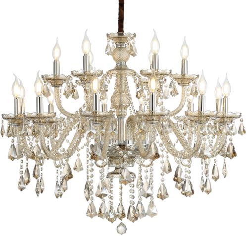 HungGwun Cognac Crystal 18 Light Chandelier