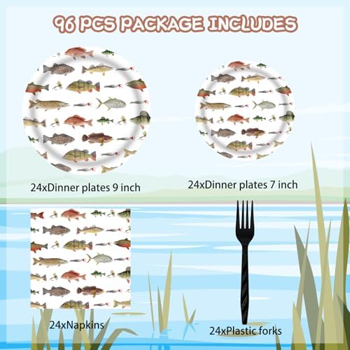 Fishing Party Decorations Set 96 Pcs for 24 Guests