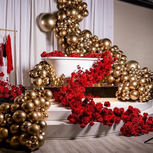 NISOCY Metallic Gold Balloon Arch Garland Kit with 33ft Ribbon