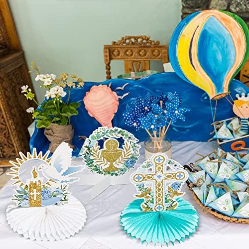 10 Pcs Light Blue Baptism Centerpieces with Glitter