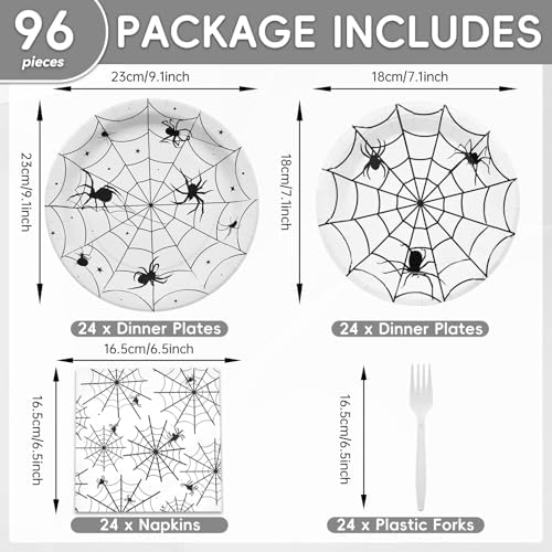 96 Piece Halloween Spider Web Tableware Set - Disposable for 24 Guests