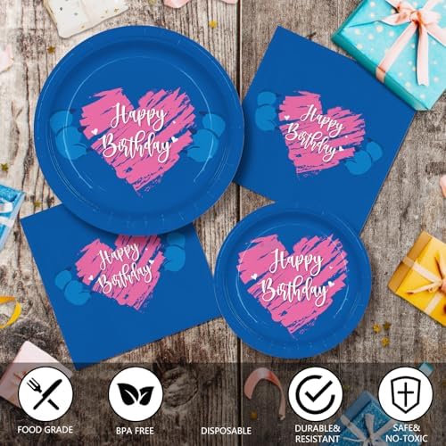 144pcs Blue Cartoon Birthday Plates Napkins Set