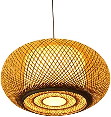 Bamboo Weave Chandelier with Fabric Lampshade
