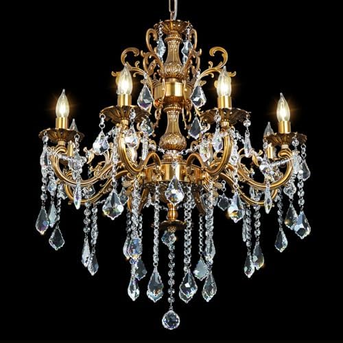 Antique Gold Crystal Chandelier 8-Light Dining Room Fixture