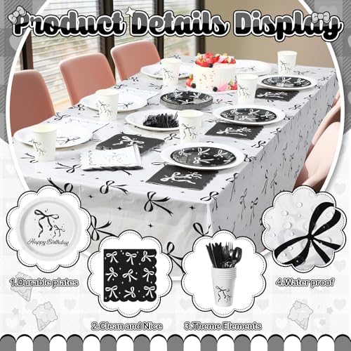 172 Pcs Black Bow Party Tableware Set for Birthday