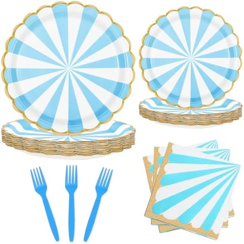 96PCS Blue Paper Plates and Napkins Set for 24 Guests