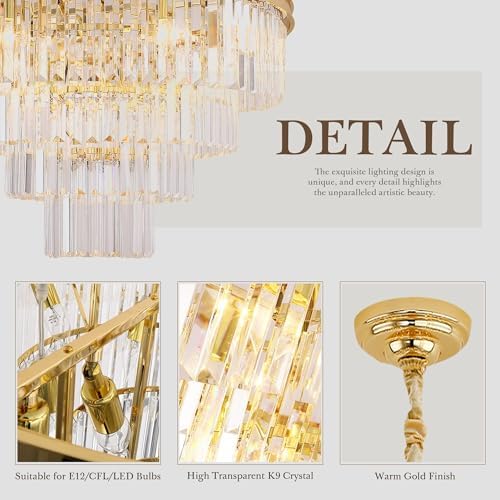 Gold Plated Crystal Chandelier 4-Tier Dining Room Light