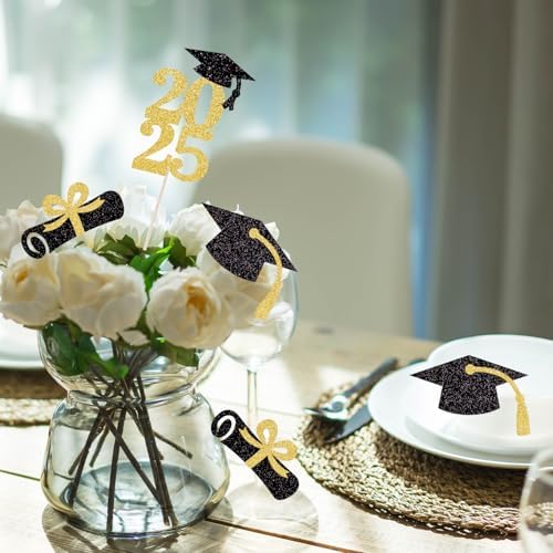 ALISSAR 18-Pack Double Sided Graduation Centerpiece Sticks - Class of 2025 Gold