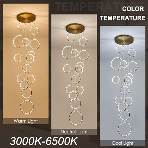 14 Ring Modern LED Chandelier for High Ceiling Entryway