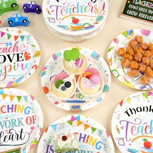 60Pcs Thank You Teacher Paper Plates for Party Supplies