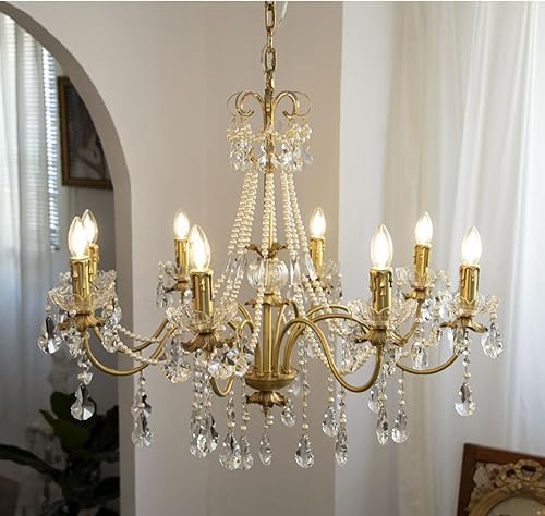 MORE CHANGE Luxury Gold Crystal Chandelier 8 Light