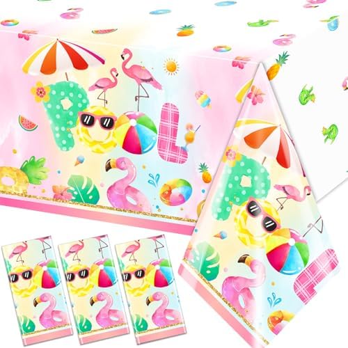 3pcs Pool Tablecloths with Flamingo Design for Summer Parties