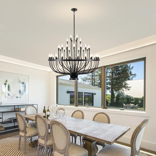 48 Light Black Chandelier 3 Tier for High Ceilings