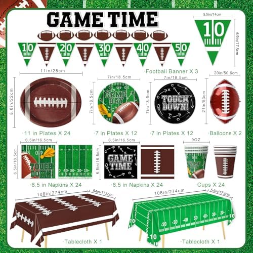 Football Party Supplies Kit for 24 Guests