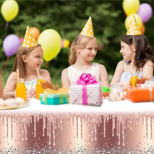 OULUN 2 Pcs Pink Rose Gold Glitter Birthday Tablecloth 42x71