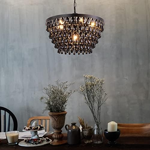 Wellmet Black Crystal Chandelier 6 Light