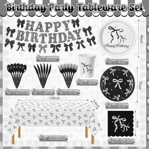 172 Pcs Black Bow Party Tableware Set for Birthday