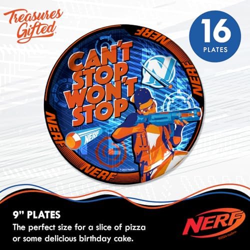 Treasures Gifted Nerf Themed Dinner Plates 16ct
