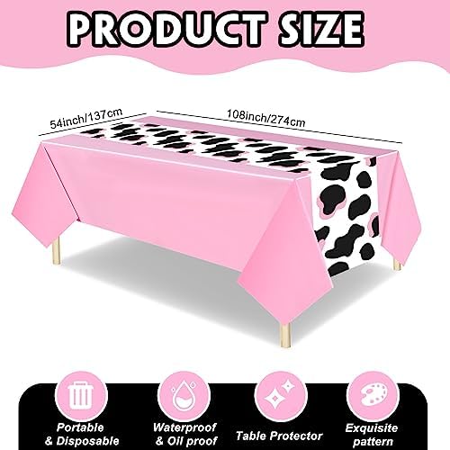 Buryeah 3 Pcs Pink Cow Table Cover Set