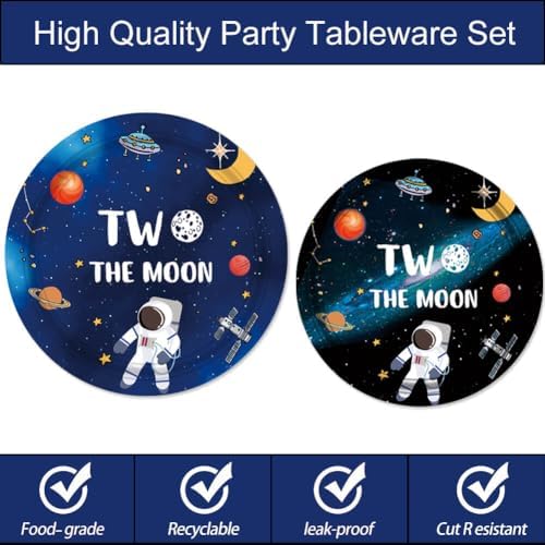 60 Pcs Moon Birthday Decorations - Paper Plates Napkins Cups