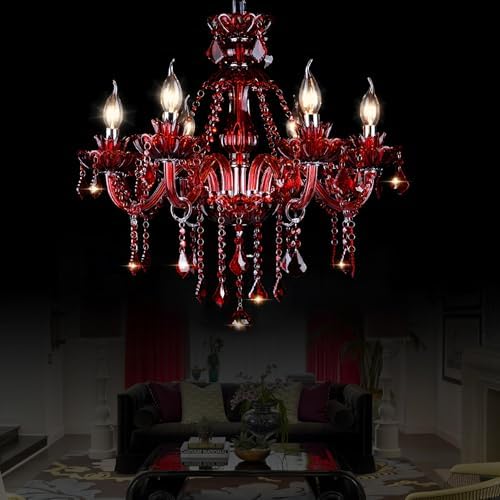 Red 6 Lights Crystal Chandelier with E12 Base