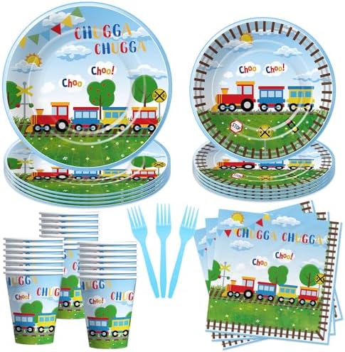 Train Birthday Plates Napkins Party Supplies 24pcs Set