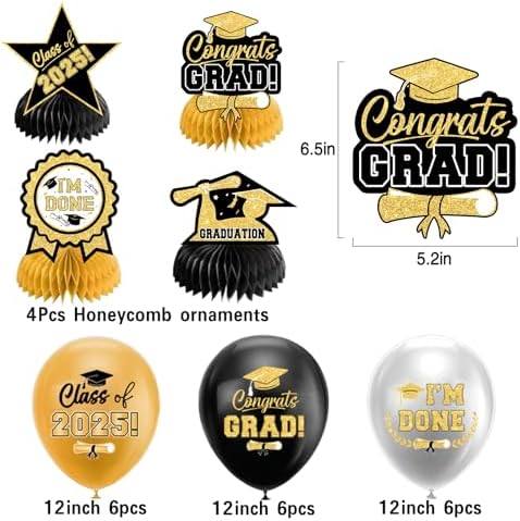 2025 Graduation Decor Set Black And Gold Congrats Party Supplies