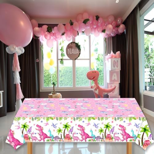Watercolor Dinosaur Party Table Cloth Pink 3pcs