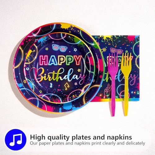 Grencian 96Pcs Neon Glow Party Tableware Set