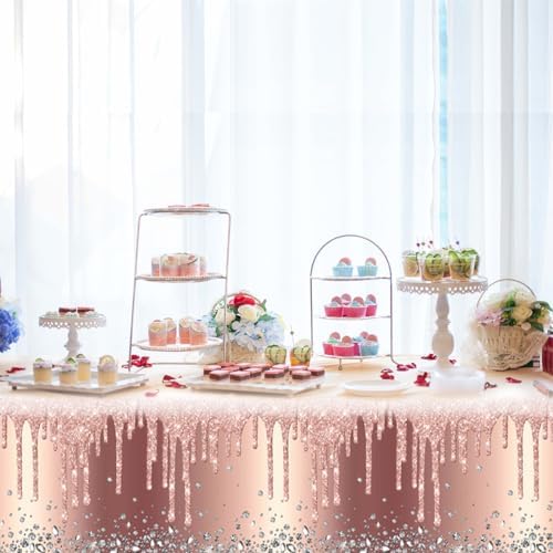 OULUN 2 Pcs Pink Rose Gold Glitter Birthday Tablecloth 42x71