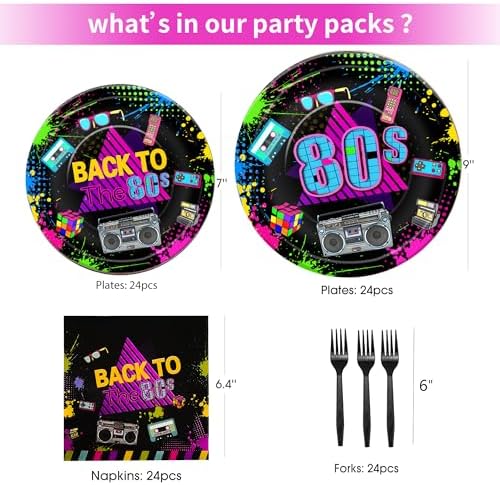 80s Theme Party Tableware 24Pcs Set