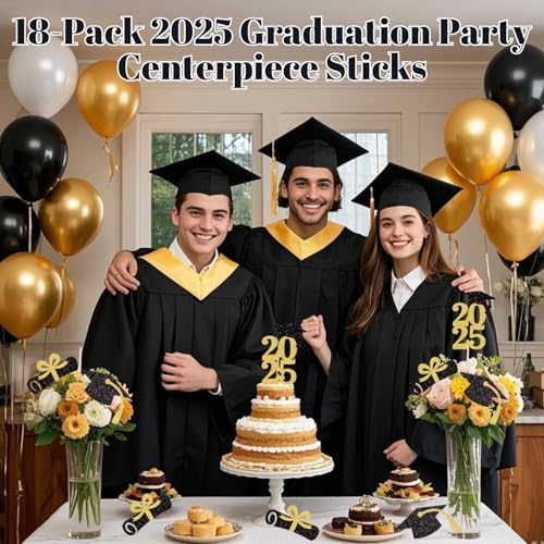 ALISSAR 18-Pack Double Sided Graduation Centerpiece Sticks - Class of 2025 Gold