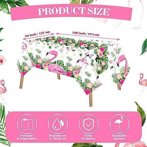 Preboun 6 Pcs Flamingo Tablecloths 54x108 Disposable Pink Party Decor