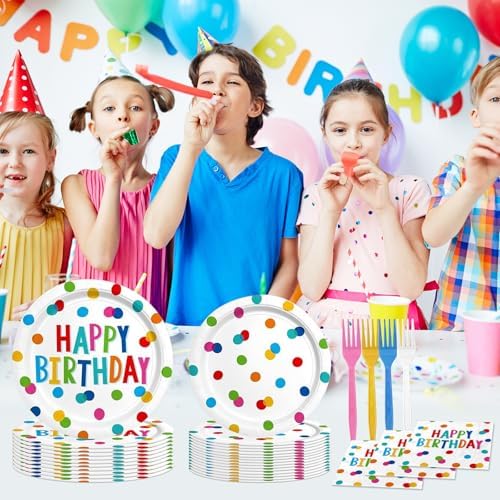 96PCS Happy Birthday Paper Plates Napkins Set for 24 Guests