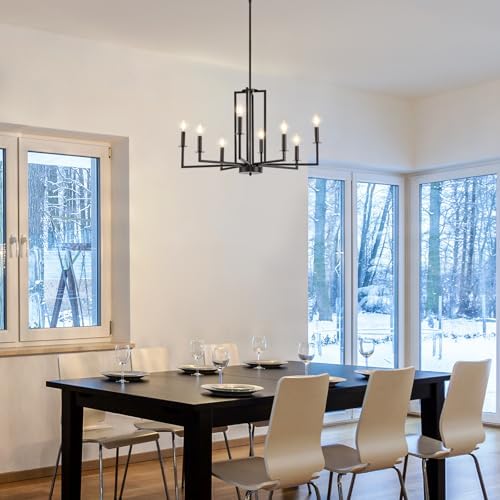Modern Black Chandelier 8 Light Farmhouse Design