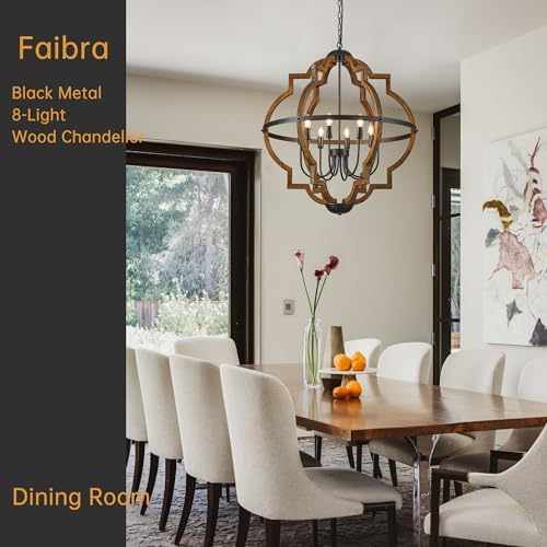 8-Light Farmhouse Wood Pendant Light with Adjustable Height