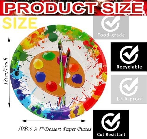 50 Pcs Art Paint Plates for Birthday Party Decorations