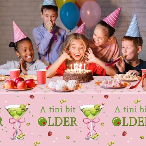 Pink Green Martini Themed Tablecloths 3Pcs