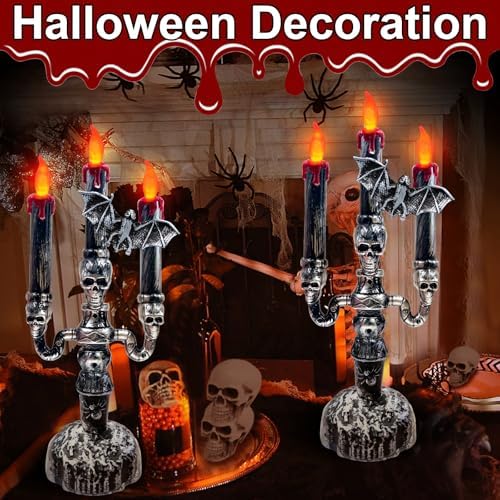 TURNMEON 2 Pack LED Halloween Candles with Bat Decor