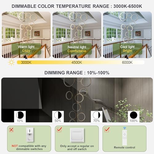 14 Ring Modern LED Chandelier for High Ceiling Entryway