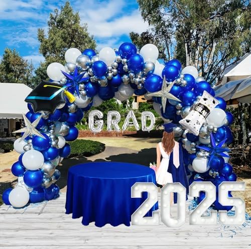 Pearl Royal Blue and White Silver Balloon Garland Arch Kit
