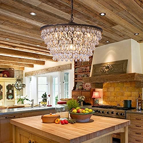 Wellmet 6 Light Crystal Chandelier 5 Tiers Farmhouse Ceiling Lighting Fixture 20 Inch
