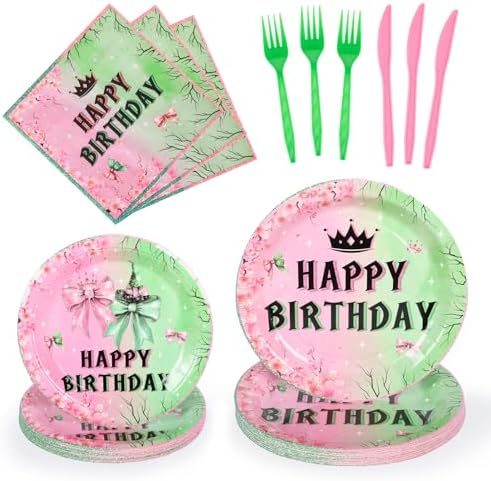 Pink and Green Party Tableware Set for 24 Guests