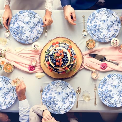 Nitial 200 Piece Blue and White Flower Disposable Tableware Set