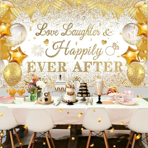 White Gold Bridal Shower Decorations Banner Backdrop