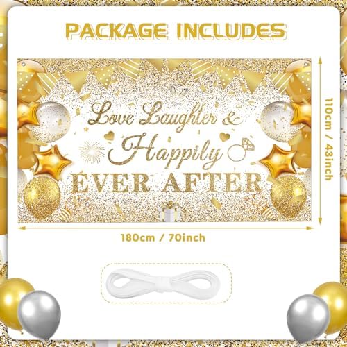 White Gold Bridal Shower Decorations Banner Backdrop