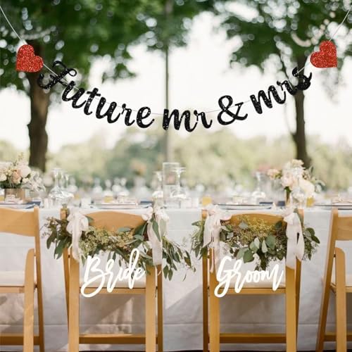 Glitter Black Future Mr Mrs Pre-Strung Banner
