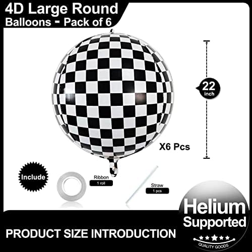 Checkered Balloons 6 Pack 22 Inch Racing Theme Decor