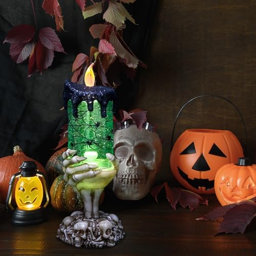 DRomance Halloween Snow Globe Candle Timer with Green Light and Glitter